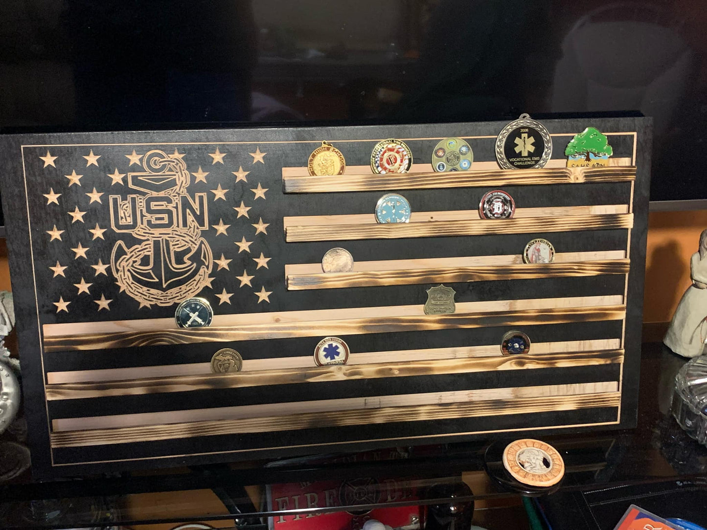 Wood Flag challenge coin holder