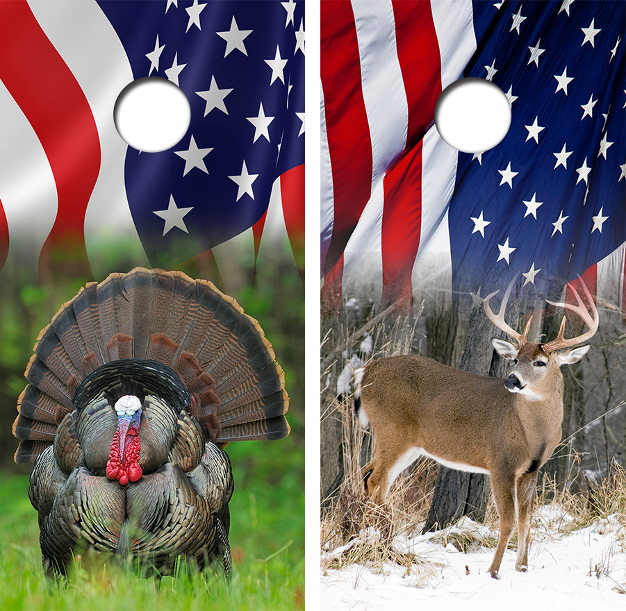 Turkey Deer Cornhole Board Skin Wraps FREE LAMINATE