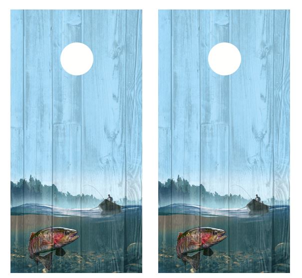 Trout Fishing Barnwood Cornhole Wood Board Skin Wrap