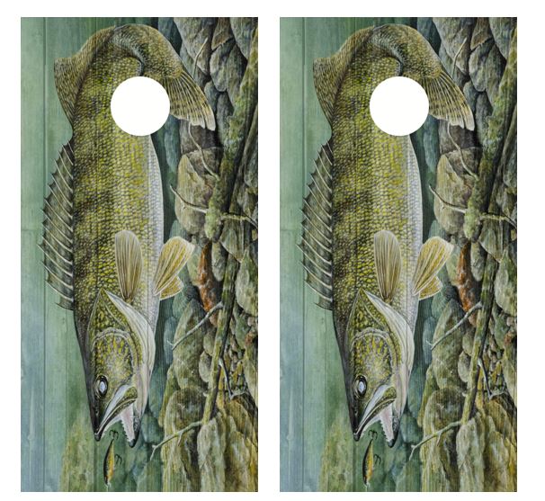 Walleye Barnwood Cornhole Wood Board Skin Wrap