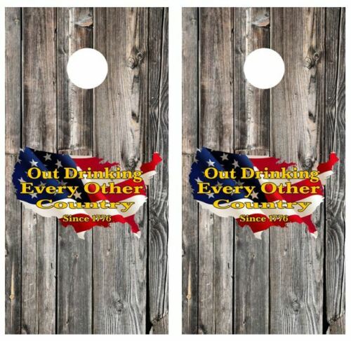 America Out Drinking.. Cornhole Wood Board Skin Wrap