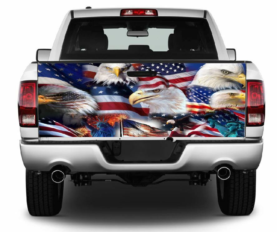 Patriotic Bald Multi Eagle Tailgate Wrap Vinyl Graphic Decal Sticker