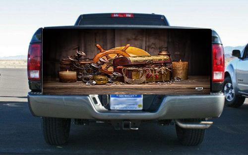 Wooden Treasure Chest Tailgate Wrap Vinyl Graphic Decal Sticker Wrap