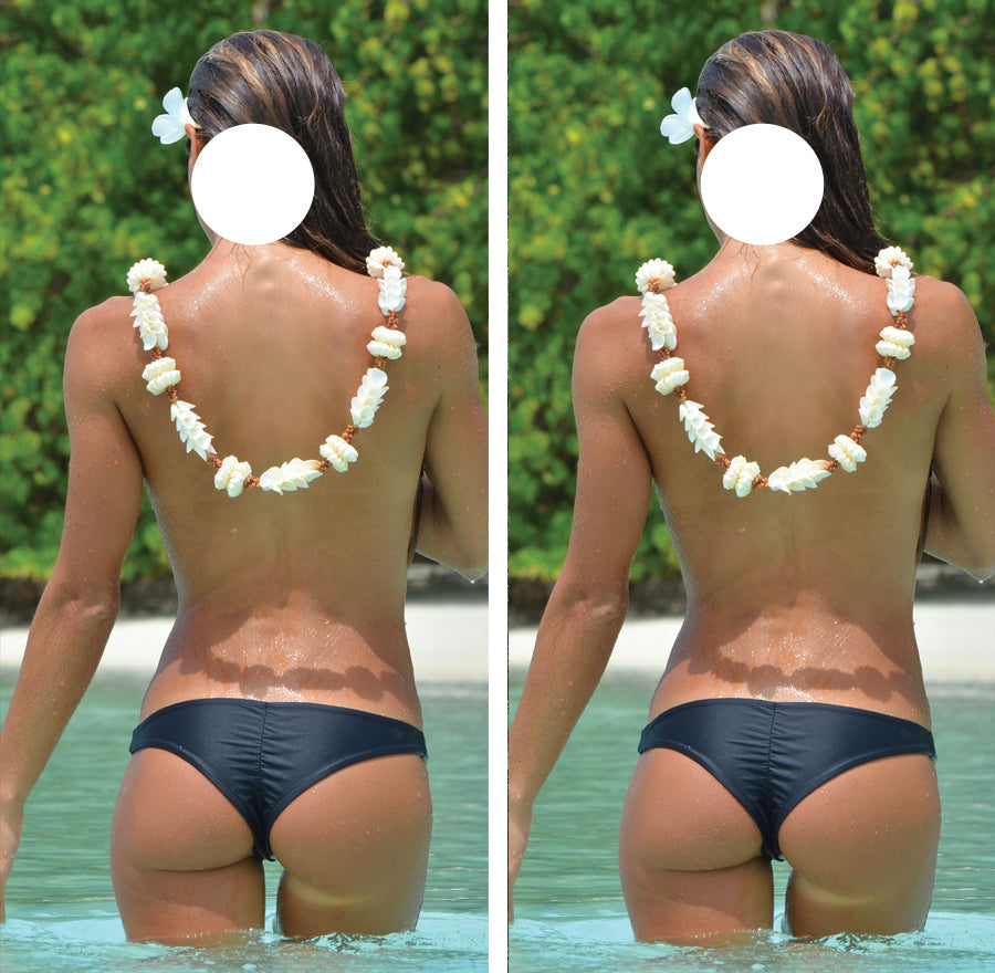 Beach Back Black Bikini Girl Cornhole Wrap FREE LAMINATE