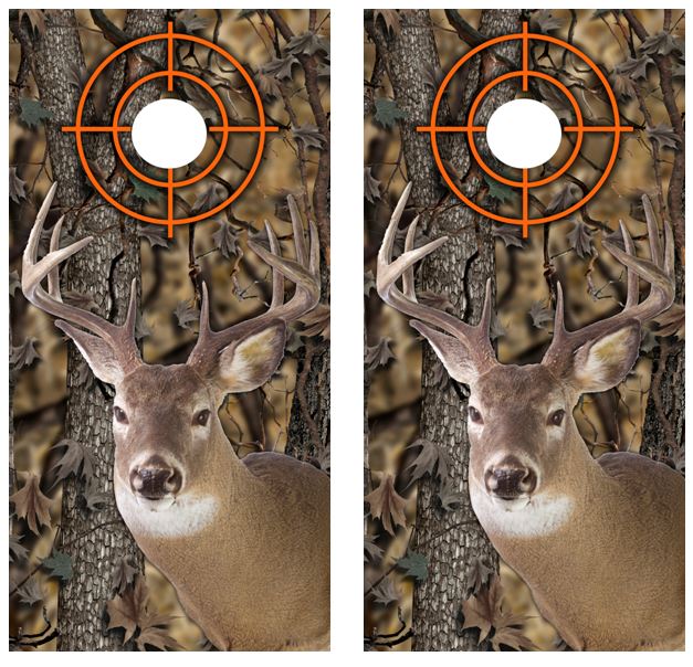 White Tail Buck Camo Cornhole Wood Board Skin Wrap