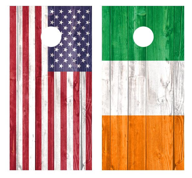 American & Irish Flags Barnwood Cornhole Wood Board Skin Wrap
