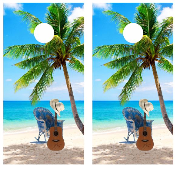 Tropical Palm Tree Guitar Beach Cornhole Wood Board Skin Wr