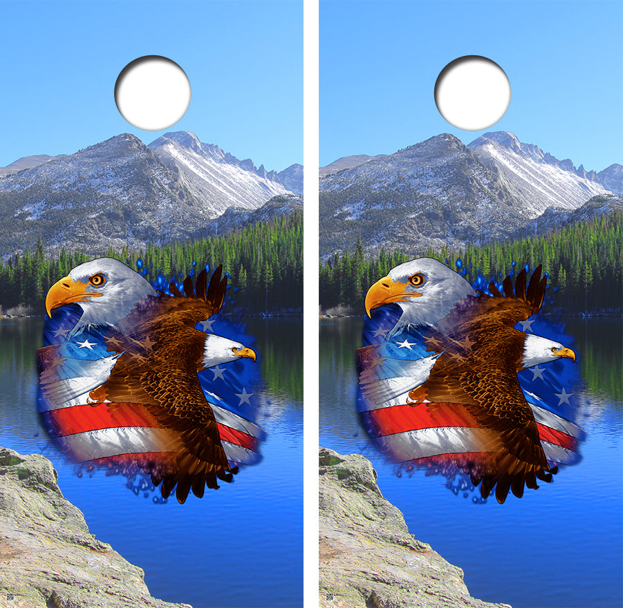 American Eagle Mountain Style Cornhole Board Skin Wraps FREE LAMINATE