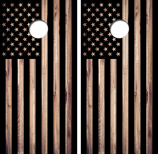 American Flag Cedar Wood Design Cornhole Wood Board Skin Wraps FREE LAMINATE