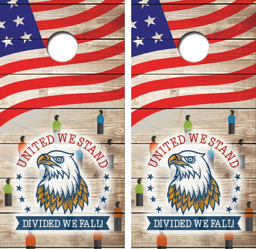 United We Stand Divided We Fall Cornhole Wrap Decal with Free Laminate Included