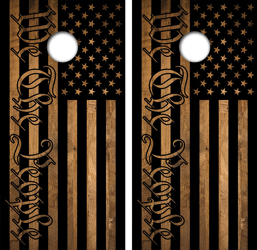 We The People Rustic American Flag Cornhole Wood Board Skin Wraps