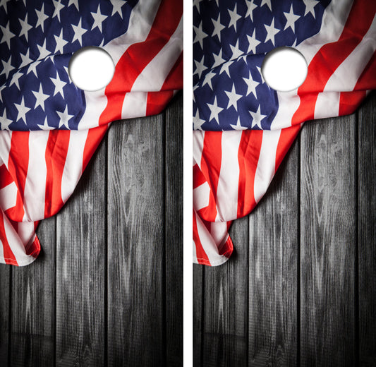 American Flag Black Barnwood Cornhole Wrap Decal with Free Laminate Included