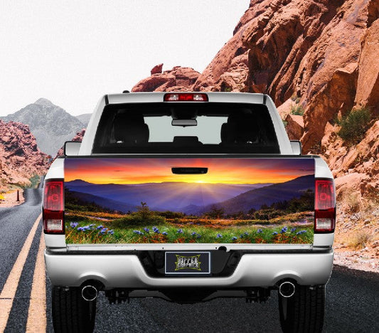 Mountain Pasture Sunset Tailgate Wrap Vinyl Graphic Decal Sticker