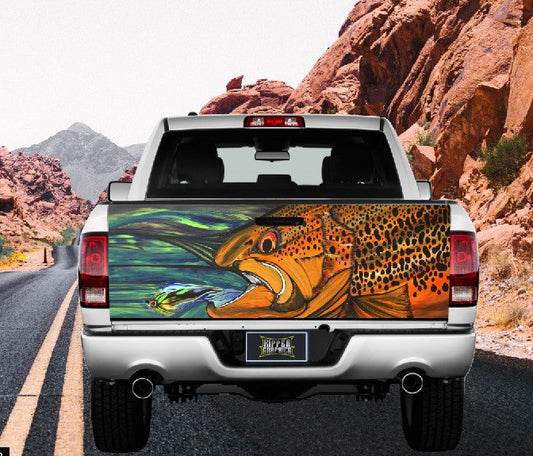 Fly Fishing Trout Themed Tailgate Wrap Vinyl Graphic Decal Sticker
