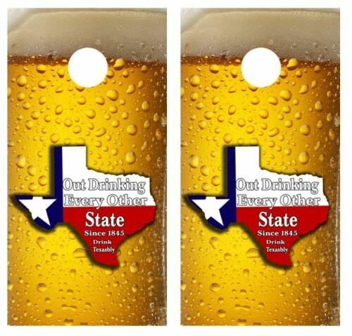 TX Out Drinking.. Cornhole Wood Board Skin Wrap