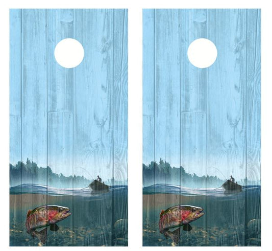 Trout Fishing Barnwood Cornhole Wood Board Skin Wrap