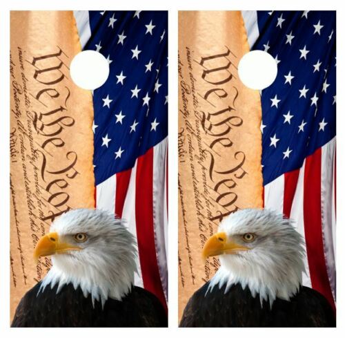 We The People Eagle Flag Cornhole Wood Board Skin Wraps FREE LAMINA