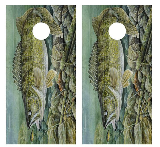 Walleye Barnwood Cornhole Wood Board Skin Wrap