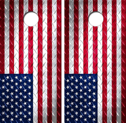 American Flag Diamond Plate Cornhole Wood Board Skin Wrap