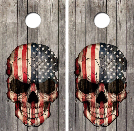 Vintage Skull American Flag Cornhole Wrap FREE LAMINATE