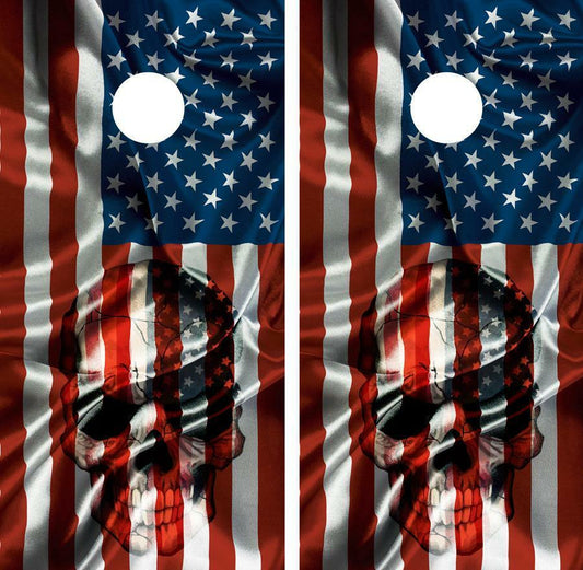 American Flag & Skull Cornhole Wood Board Skin Wrap