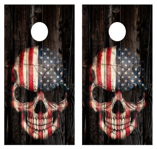 American Flag Skull Barnwood Cornhole Wood Board Skin Wrap