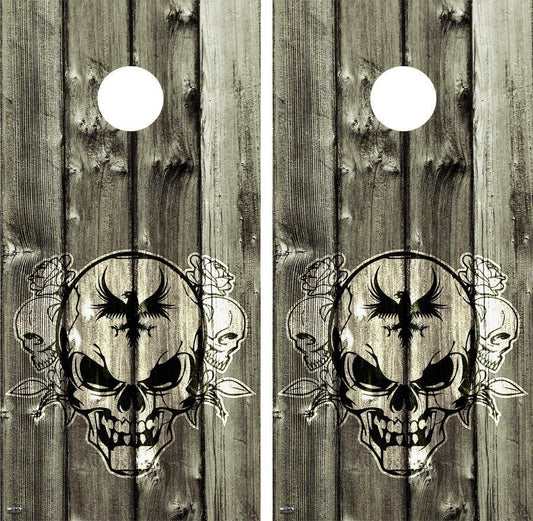 Vintage Skull Logo Cornhole Wood Board Skin Wrap