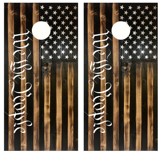 We The People Rustic American Flag Cornhole Wood Board Skin Wraps