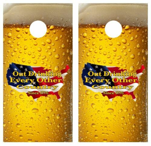 America Out Drinking.. Cornhole Wood Board Skin Wrap