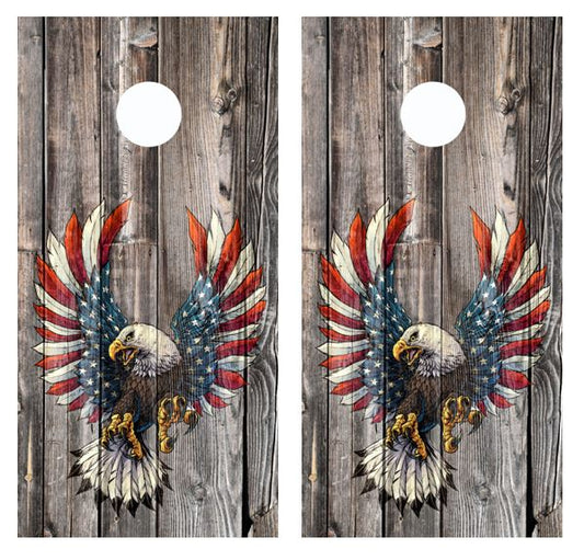 American Flag Winged Eagle Barnwood Cornhole Wood Board Skin Wrap