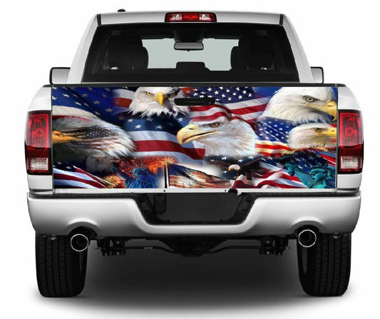 Patriotic Bald Multi Eagle Tailgate Wrap Vinyl Graphic Decal Sticker