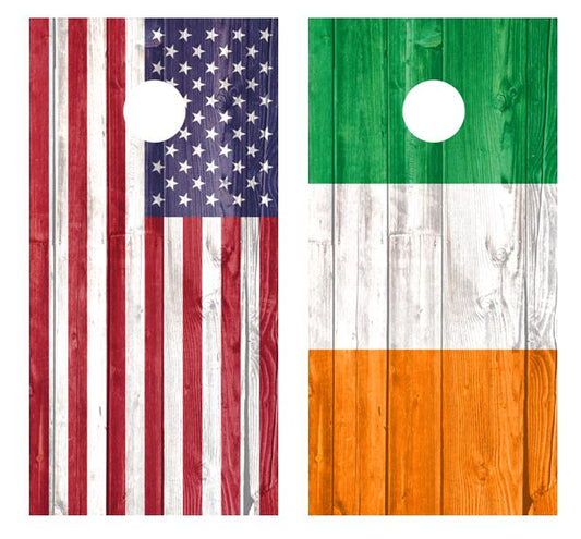 American & Irish Flags Barnwood Cornhole Wood Board Skin Wrap
