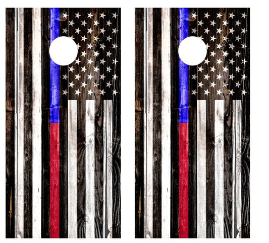 American Flag Red/Blue Line Cornhole Board Wraps FREE LAMINATE