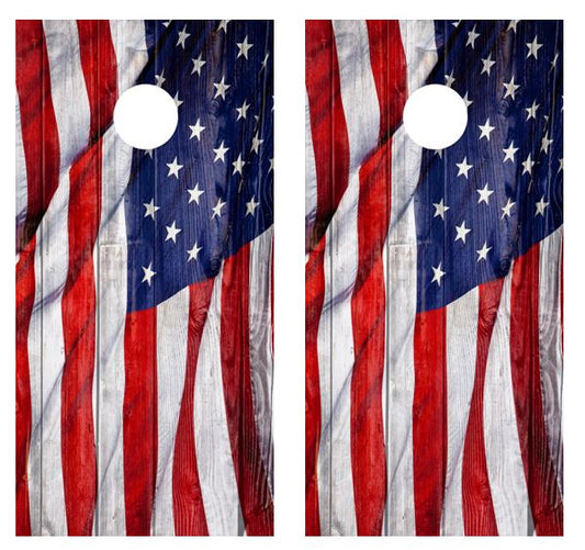 Waving American Flag Cornhole Wood Board Skin Wraps FREE LAMINATE