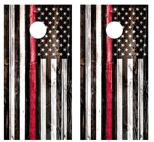 American Flag Red Line Cornhole Board Wraps FREE LAMINATE