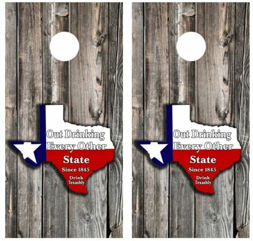 TX Out Drinking.. Cornhole Wood Board Skin Wrap