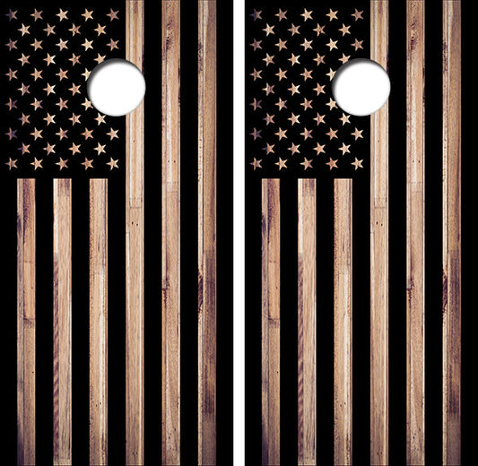 American Flag Cedar Wood Design Cornhole Wood Board Skin Wraps FREE LAMINATE
