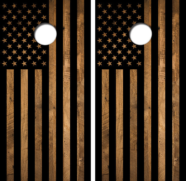 American Flag Barn Wood Design Cornhole Wood Board Skin Wraps FREE LAMINATE