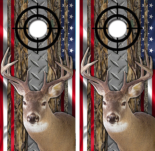 Whitetail Deer Buck Flag Cornhole Wrap Decal with Free Laminate Included