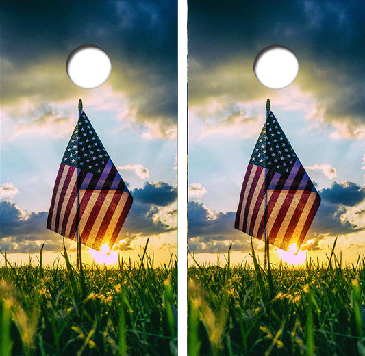 American Flag Cornfield Cornhole Wrap Decal with Free Laminate Included