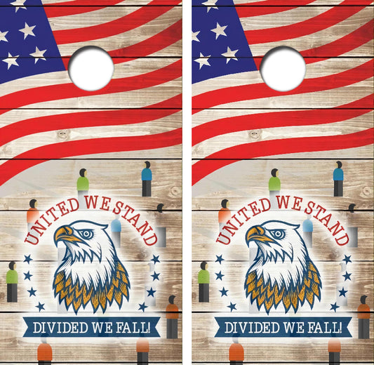 United We Stand Divided We Fall Cornhole Wrap Decal with Free Laminate Included