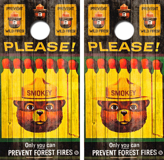 Vintage Smokey Bear Themed Cornhole Wrap Decal with Free Laminate Included