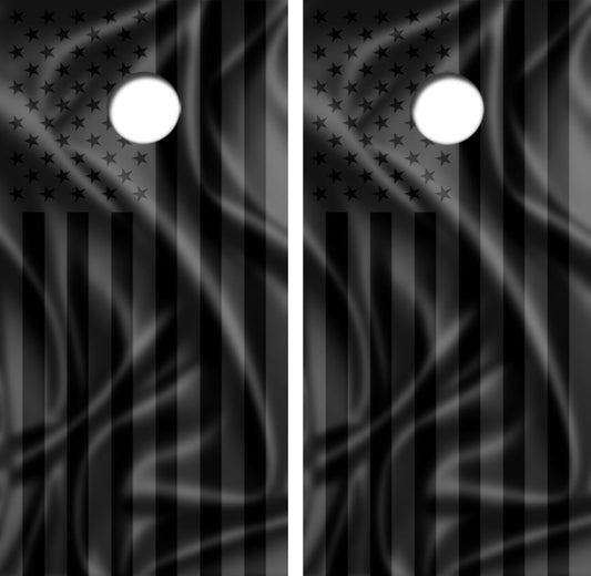 Wavy Black U.S. Flag Cornhole Wrap Decal with Free Laminate Included