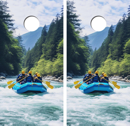 White Water Rafting Cornhole Wood Board Skin Wrap