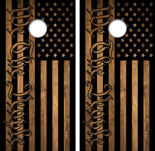 We The People Rustic American Flag Cornhole Wood Board Skin Wraps