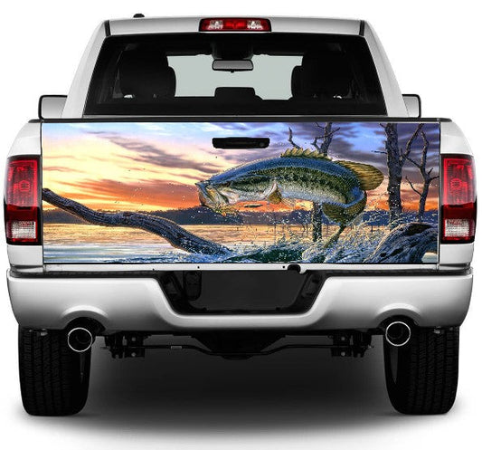 Largemouth Bass Jumping Tailgate Wrap Vinyl Graphic Decal Sticker