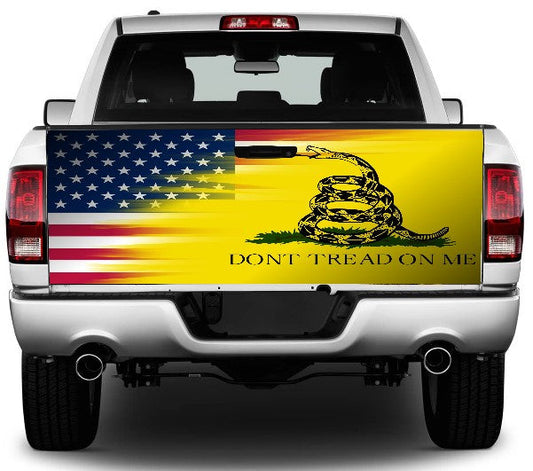 US Flag Don't Tread On Me Mix Tailgate Wrap Vinyl Graphic Decal Sticker