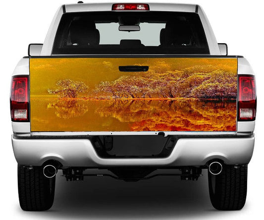 Fall Woods Pond Reflection At Dawn Tailgate Wrap Vinyl Graphic Decal Sticker