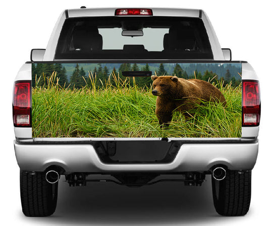 Brown Bear In Field Tailgate Wrap Vinyl Graphic Decal Sticker