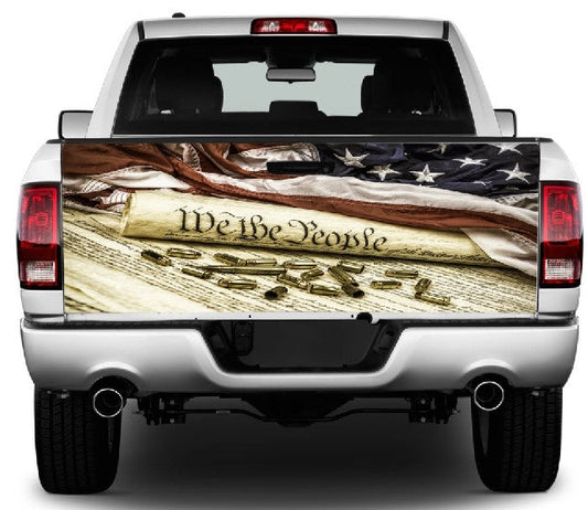 We The People Bullets Flag Tailgate Wrap Vinyl Graphic Decal Sticker